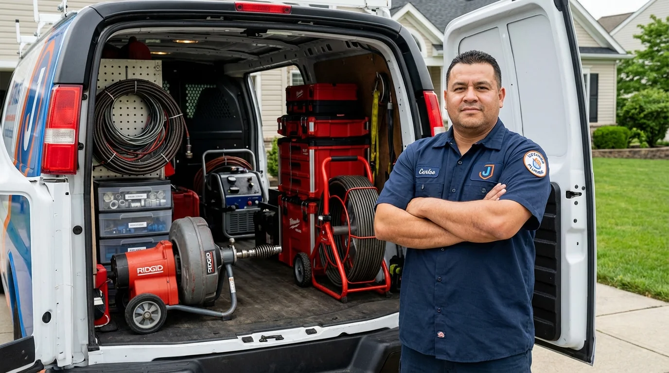 Professional drain cleaning equipment and Johns Plumbing LLC plumber in Monee