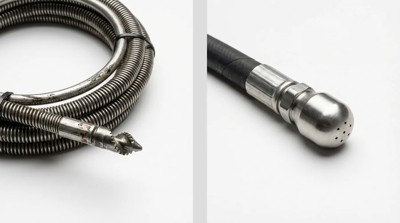 Drain snake cable and hydro jetting nozzle used for drain cleaning in Monee, IL