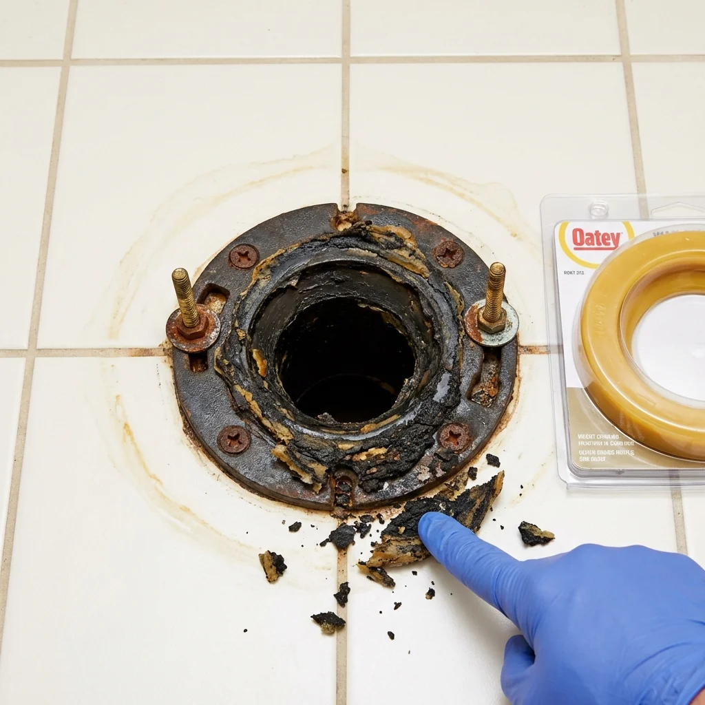 Failed wax ring showing water seepage at the base of a toilet in a Monee, IL home